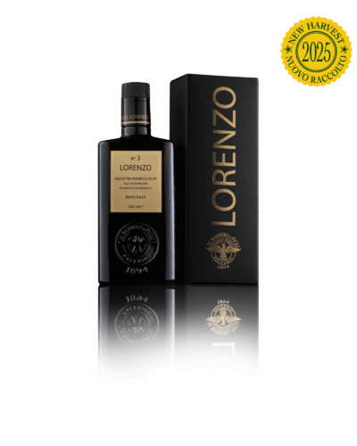 LORENZO N°3 - 500 ML Olio Extra Vergine di oliva Biologico Monocultivar Biancolilla - D.O.P. “Val di Mazara” GIFT BOX