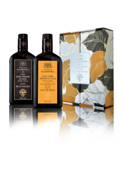 Villa Barbera 500 ML DOUBLE GIFT BOX - Olio Extravergine Di Oliva Nocellara del Belice D.O.P. Valle del belice +Olio Extravergine Di Oliva Nocellara del Belice D.O.P. Val di Mazara